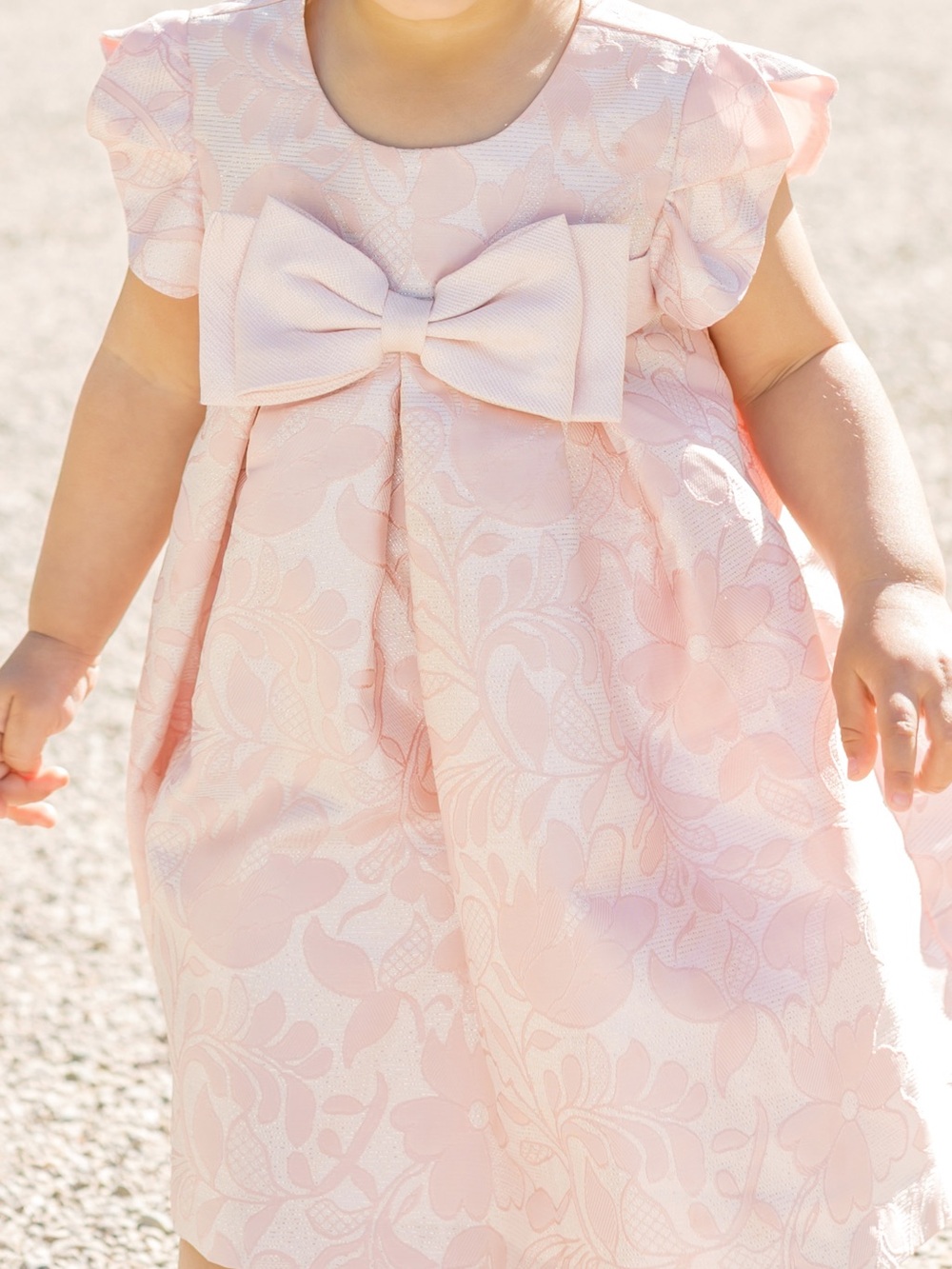 Bonnie Baby Pale Pink Jacquard Metallic Bow Party Dress